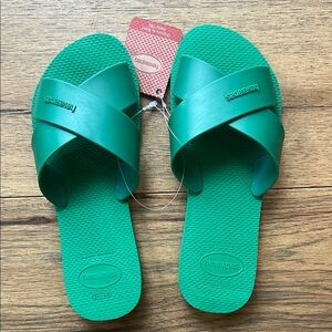 Havaianas Green Slide Sandals